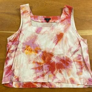 Ann Taylor pink tie dye square neck cropped shirt